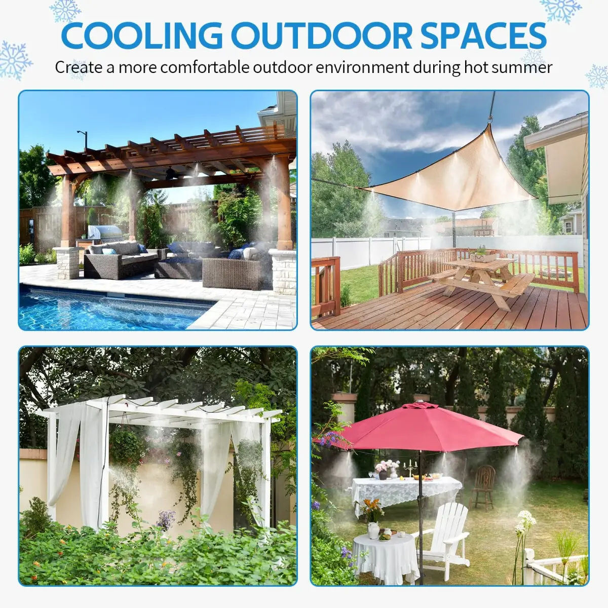 homenote Misting Cooling System 59FT (18M) | 20 Brass Nozzles, 3/4" Adapter, Outdoor Mister for Patio, Garden, Greenhouse - view 5
