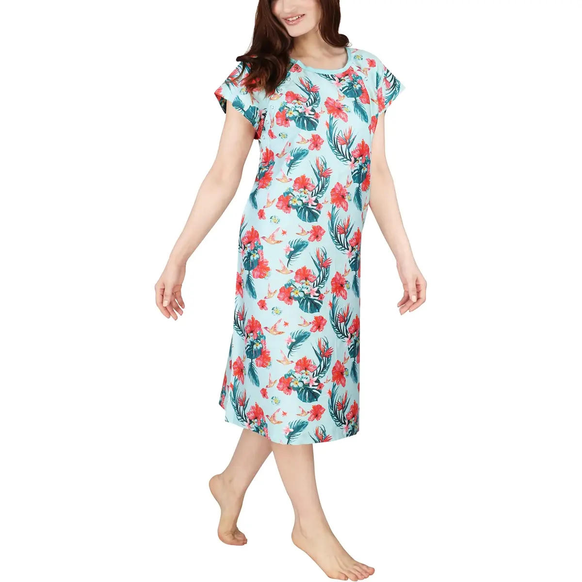 Utopia Care Women's Hospital Gown Floral Blue Small-Medium | Easy Access Snap Front & Back Coverage - main product image