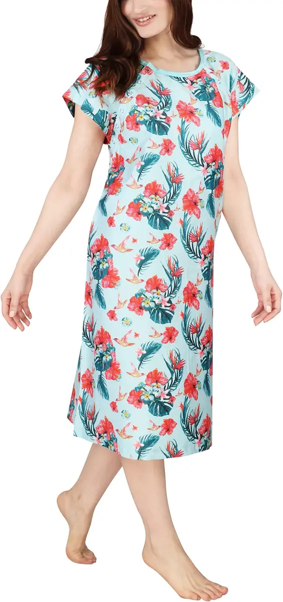 Utopia Care Women's Hospital Gown Floral Blue Small-Medium | Easy Access Snap Front & Back Coverage - main product image