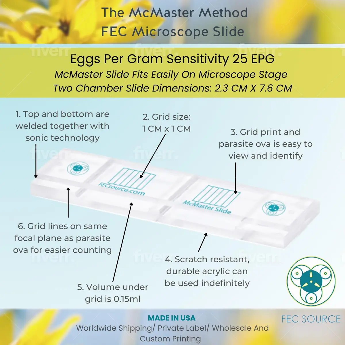 FEC Source 4 McMaster Method Microscope Slides | Veterinary Fecal Egg Count, Livestock Parasite Management - main product image