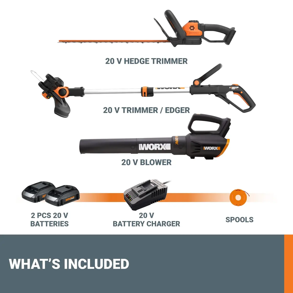 WORX WG931 20V Cordless String Trimmer, 360 CFM Blower & 22" Hedge Trimmer Combo Kit | 2 Batteries Included - view 7