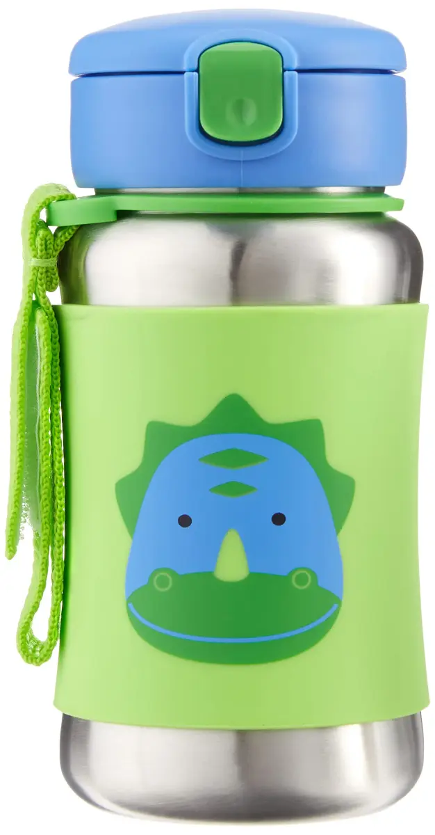 Skip Hop Zoo Stainless Steel Straw Bottle Dino 350ml (12 oz) | Spill-Proof Toddler Cup - view 2