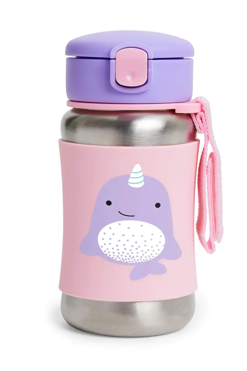 Skip Hop Zoo Stainless Steel Straw Bottle - Narwhal Blue Toddler Cup 350ml - main product image