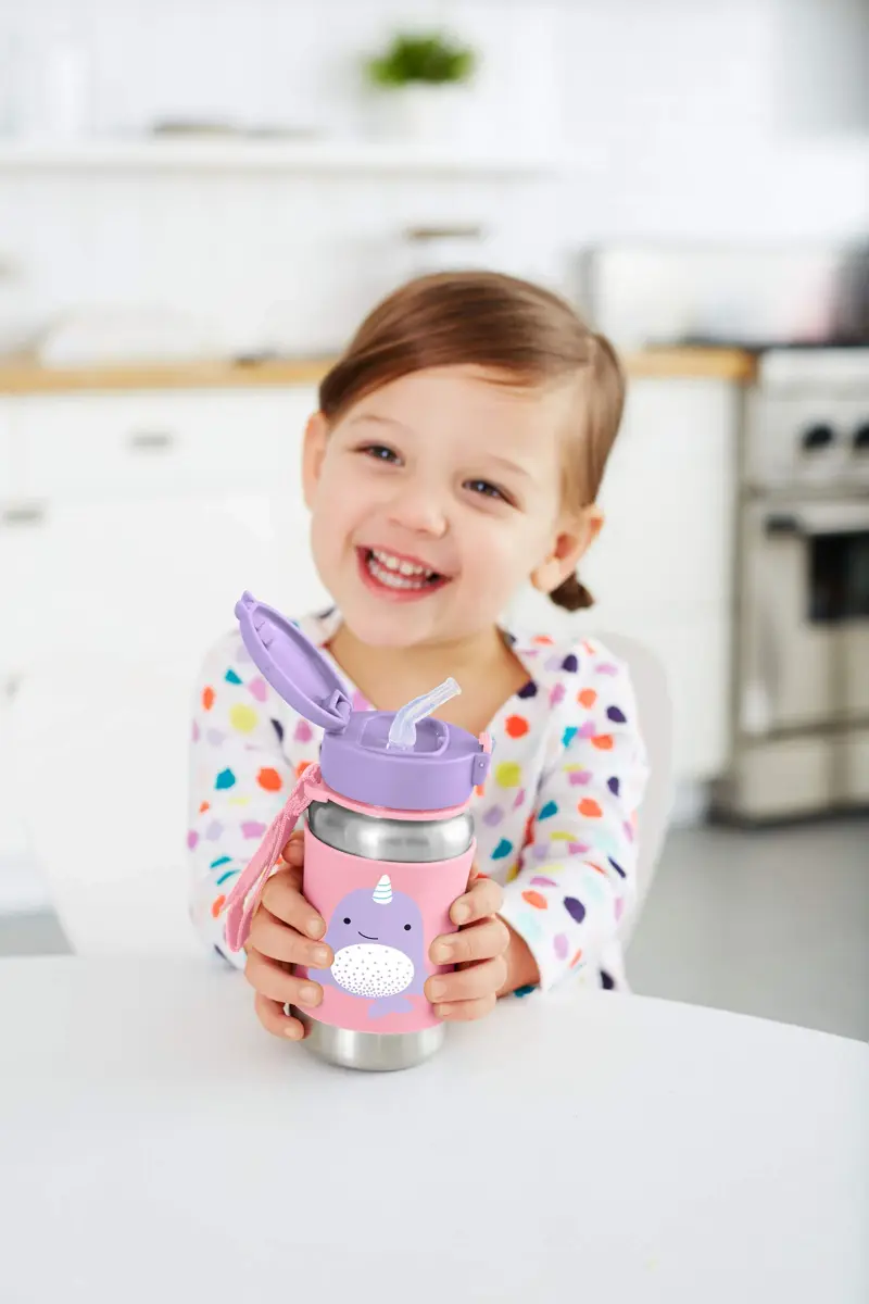 Skip Hop Zoo Stainless Steel Straw Bottle - Narwhal Blue Toddler Cup 350ml - view 3