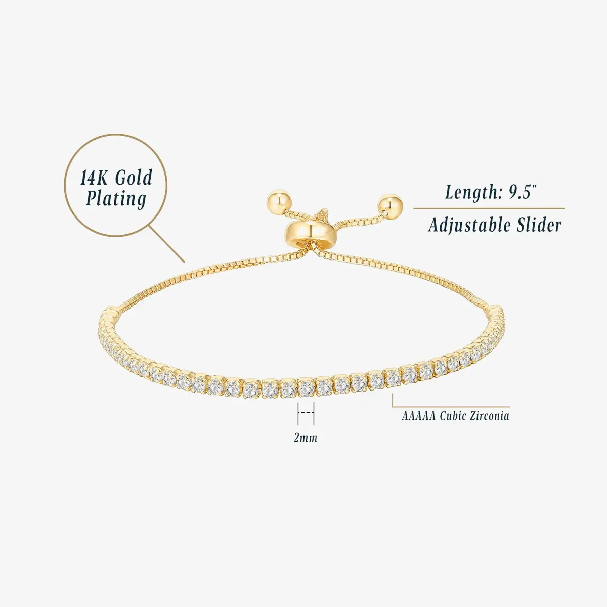 PAVOI Classic Tennis Bracelet for Women, 14K Rose Gold Plated, 2mm Cubic Zirconia, Adjustable 9.5 Inches | Sparkles with AAAAA Quality Stones - view 3