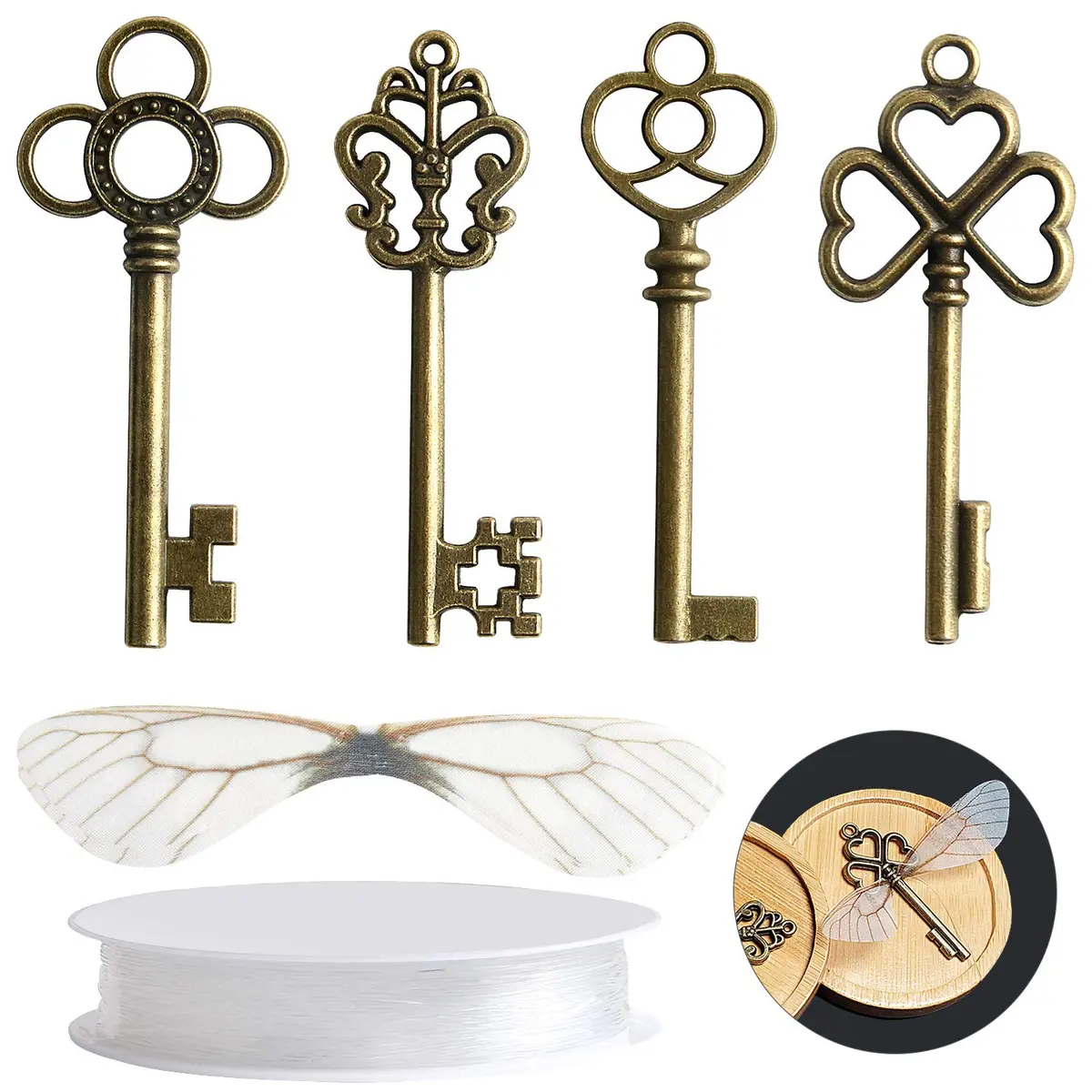 SANNIX Vintage Skeleton Keys Charms with Flying Wings | Antique, 2.3-3.2 inch | Perfect for DIY Crafts & Gifts - main product image
