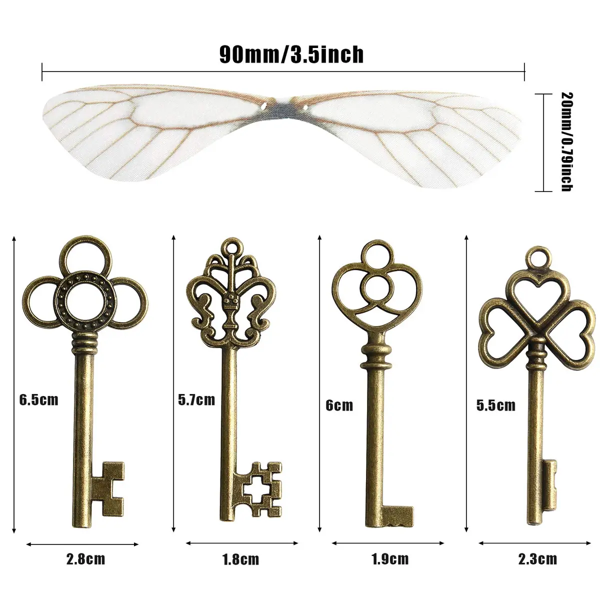 SANNIX Vintage Skeleton Keys Charms with Flying Wings | Antique, 2.3-3.2 inch | Perfect for DIY Crafts & Gifts - view 2