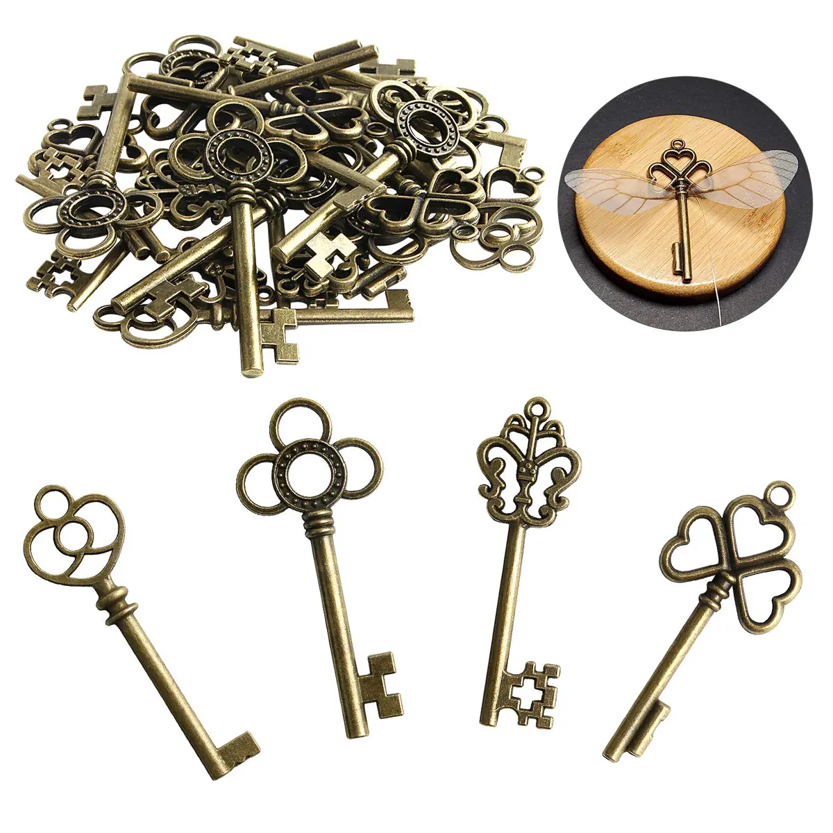 SANNIX Vintage Skeleton Keys Charms with Flying Wings | Antique, 2.3-3.2 inch | Perfect for DIY Crafts & Gifts - view 3