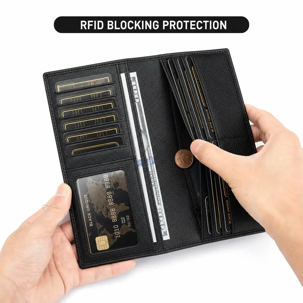 BISON DENIM Long Bifold Wallet for Men with AirTag Holder, RFID Genuine Leather, 19.05cm (7.5in) | Organized Everyday Carry - view 3