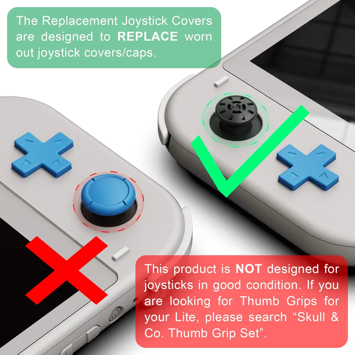 Skull & Co. Replacement Joystick Covers for Switch Lite (Lite Gray) | Easy Install - view 5