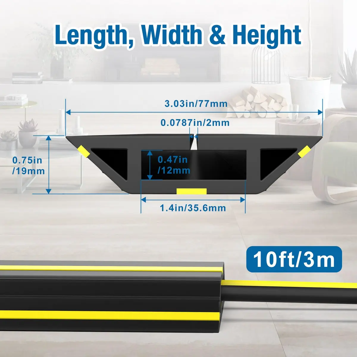 Eapele Heavy Duty Floor Cable Cover Protector 3.03" Wide x 10 ft Long | Prevents Trip Hazards - view 2