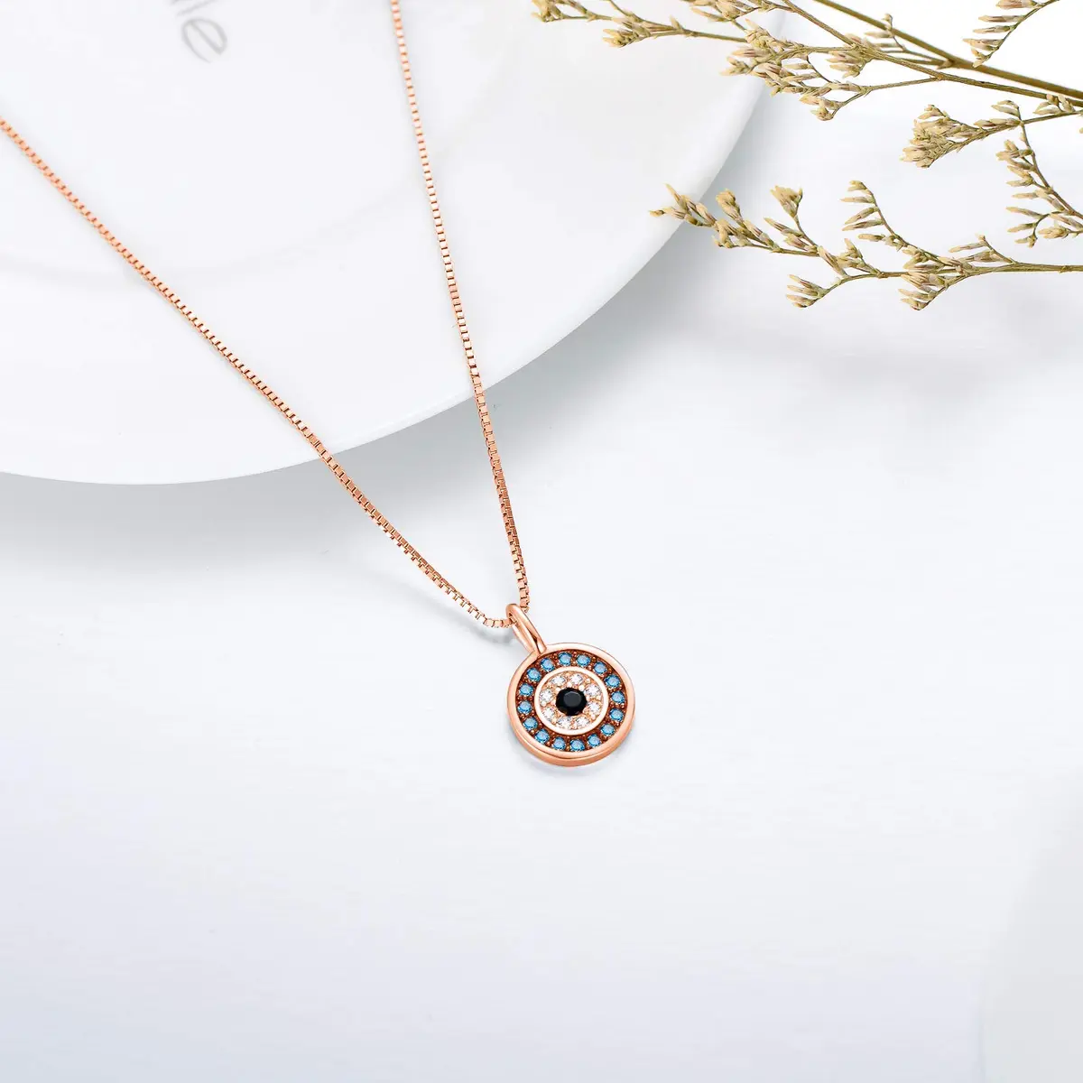 PEIMKO Evil Eye Pendant Necklace for Women 925 Sterling Silver Rose Gold | Greek Protection Jewelry - view 4