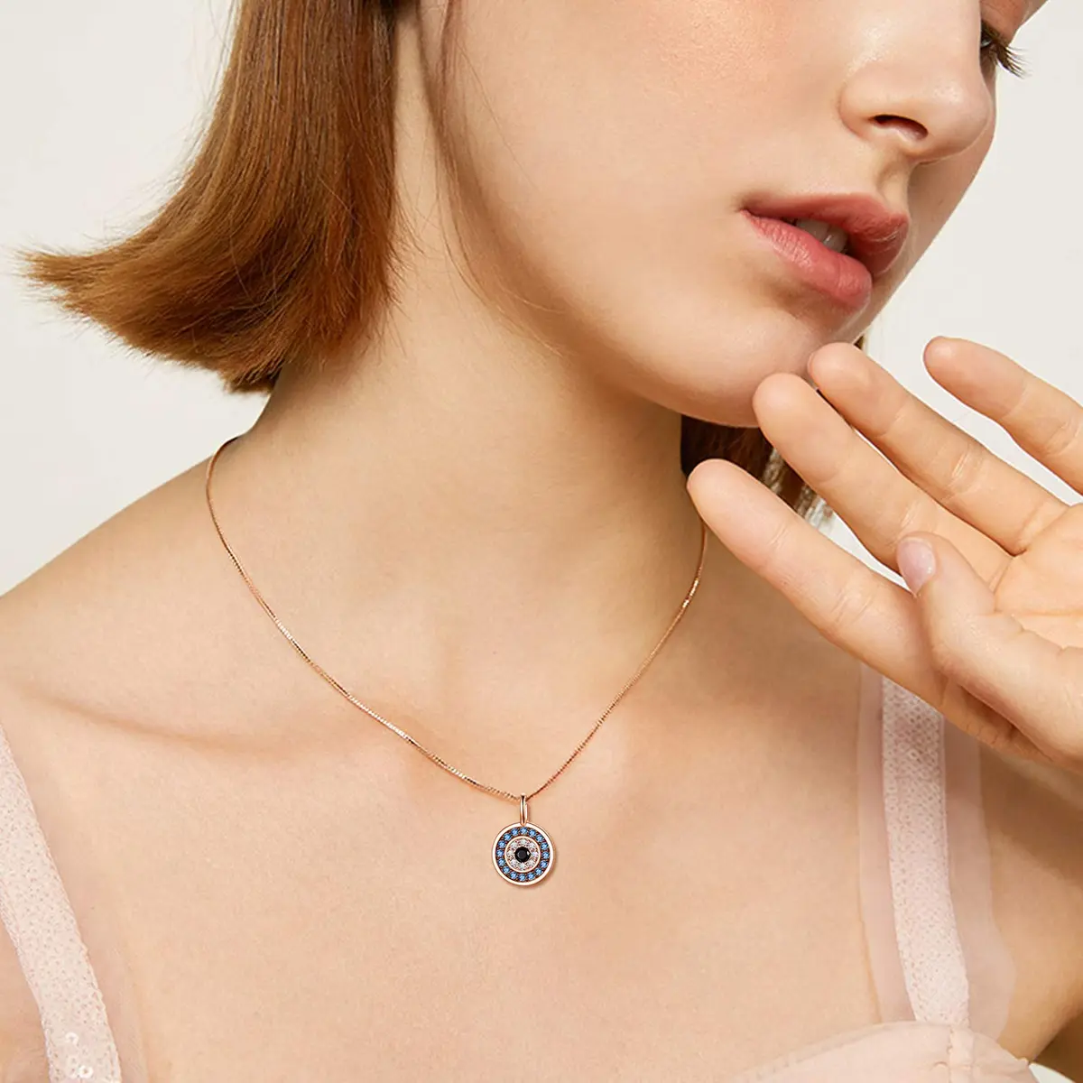 PEIMKO Evil Eye Pendant Necklace for Women 925 Sterling Silver Rose Gold | Greek Protection Jewelry - view 5