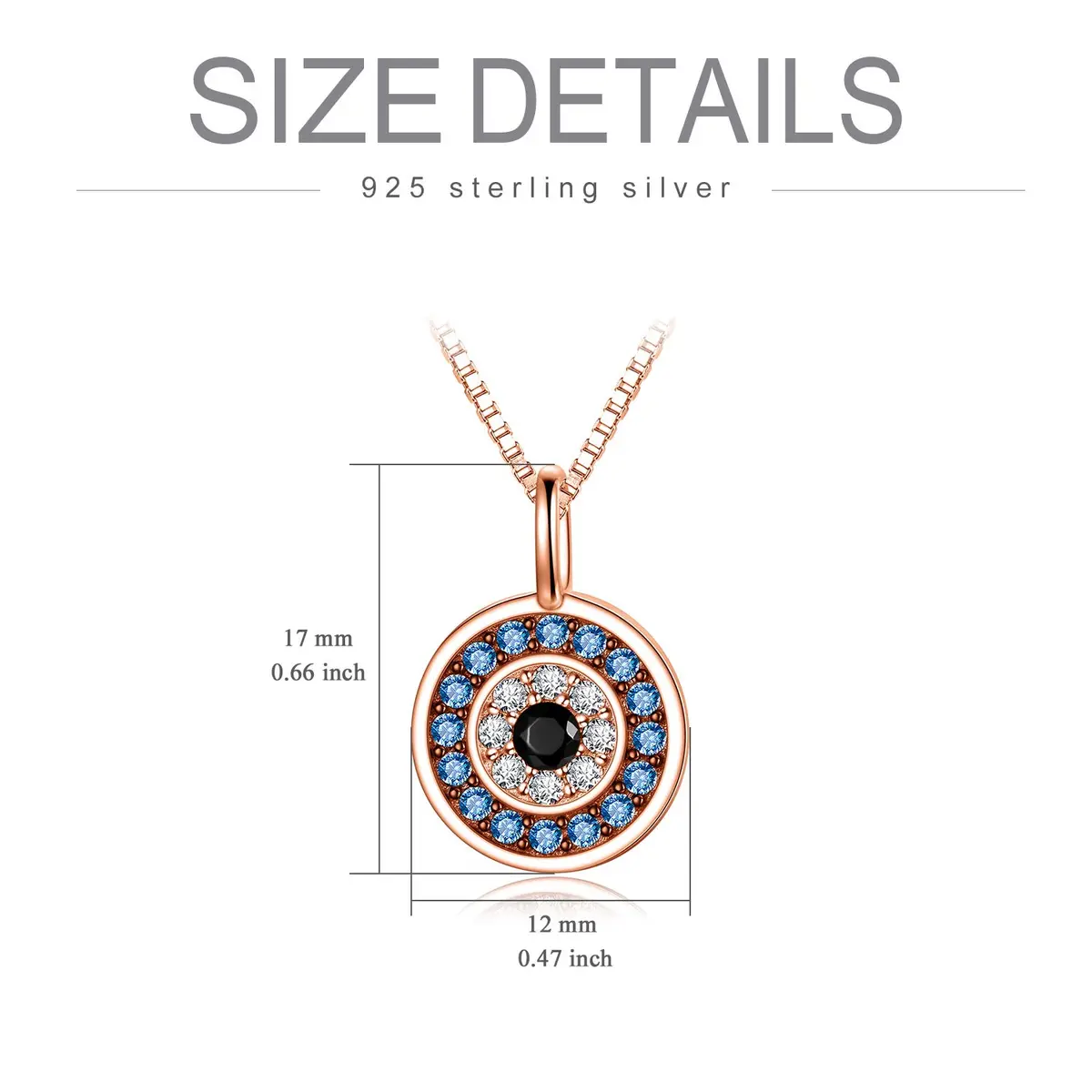PEIMKO Evil Eye Pendant Necklace for Women 925 Sterling Silver Rose Gold | Greek Protection Jewelry - view 6
