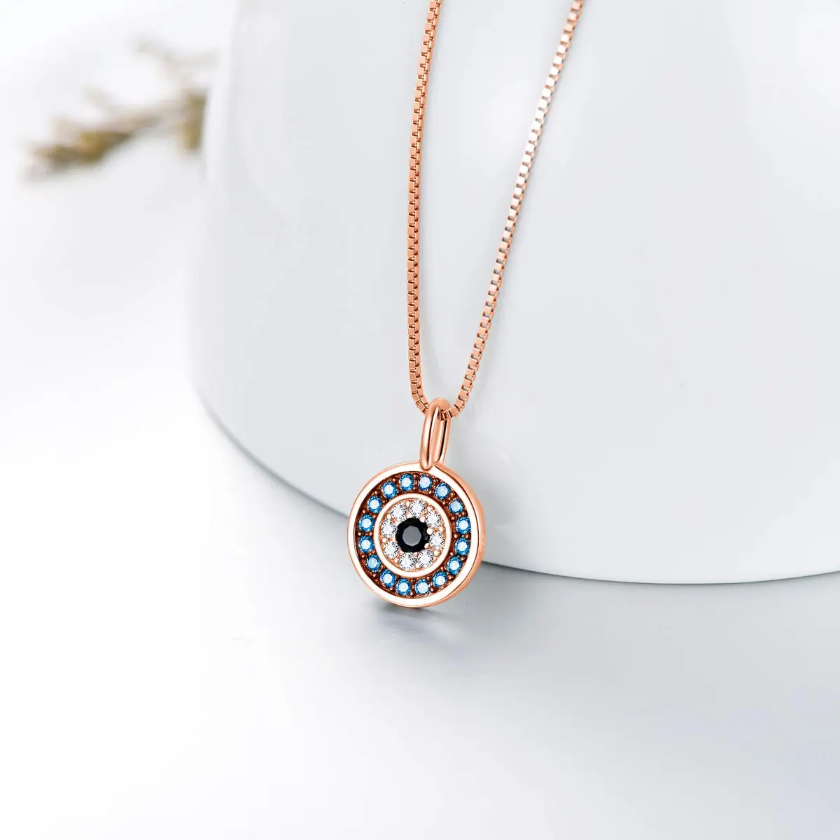 PEIMKO Evil Eye Pendant Necklace for Women 925 Sterling Silver Rose Gold | Greek Protection Jewelry - view 3