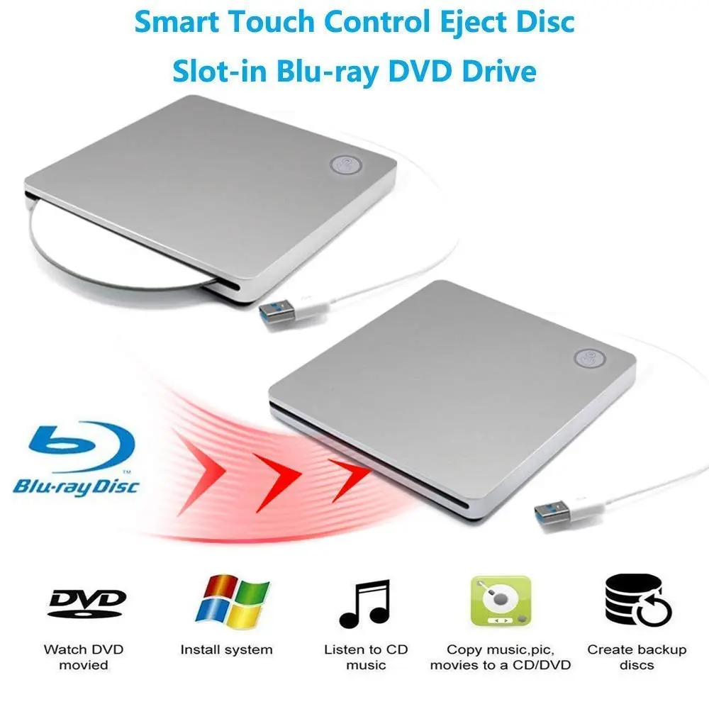 Xglysmyc External 3D Blu Ray DVD Drive Silver | USB 3.0 & Type-C Slot-in Blu-ray Player (340g) - view 6