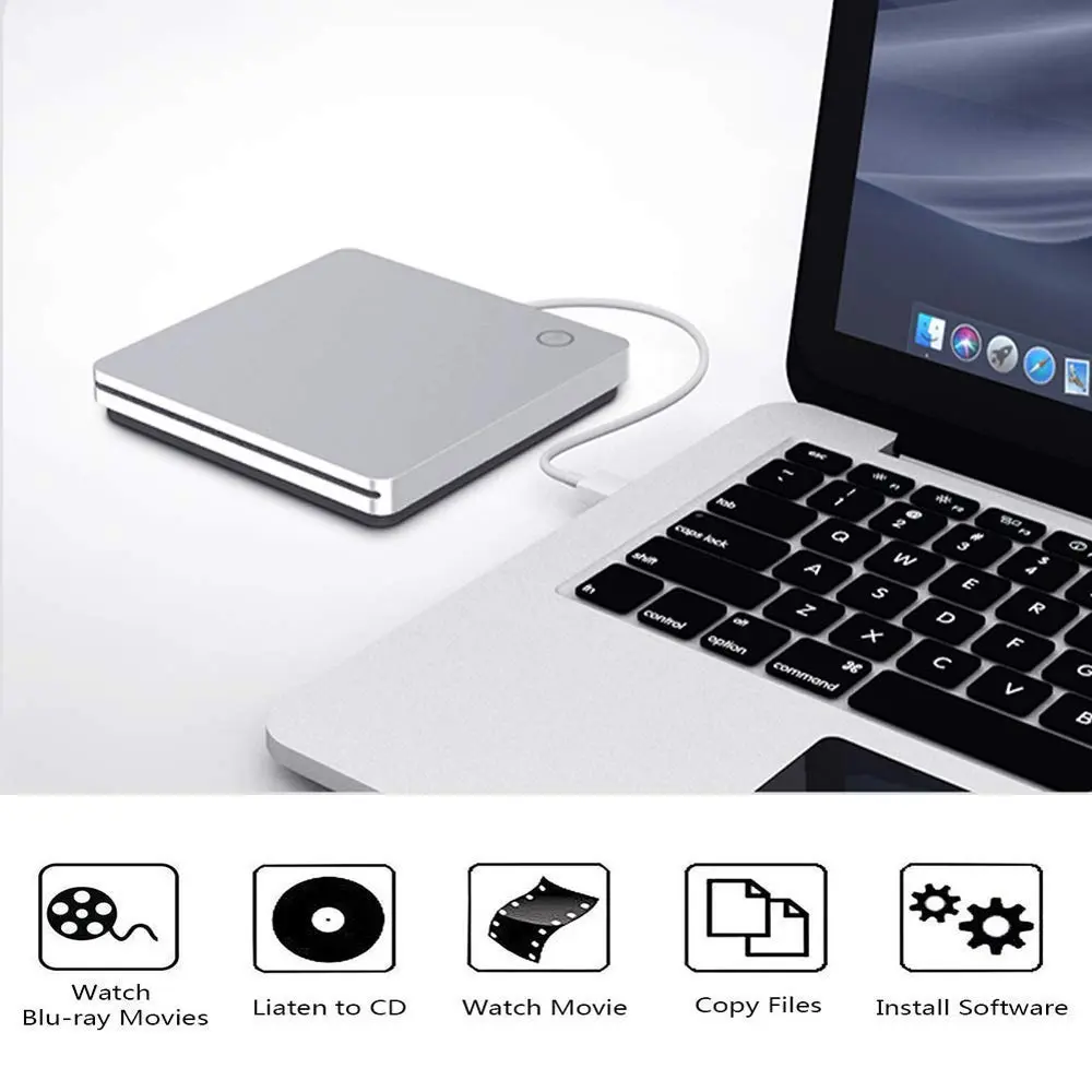 Xglysmyc External 3D Blu Ray DVD Drive Silver | USB 3.0 & Type-C Slot-in Blu-ray Player (340g) - view 3
