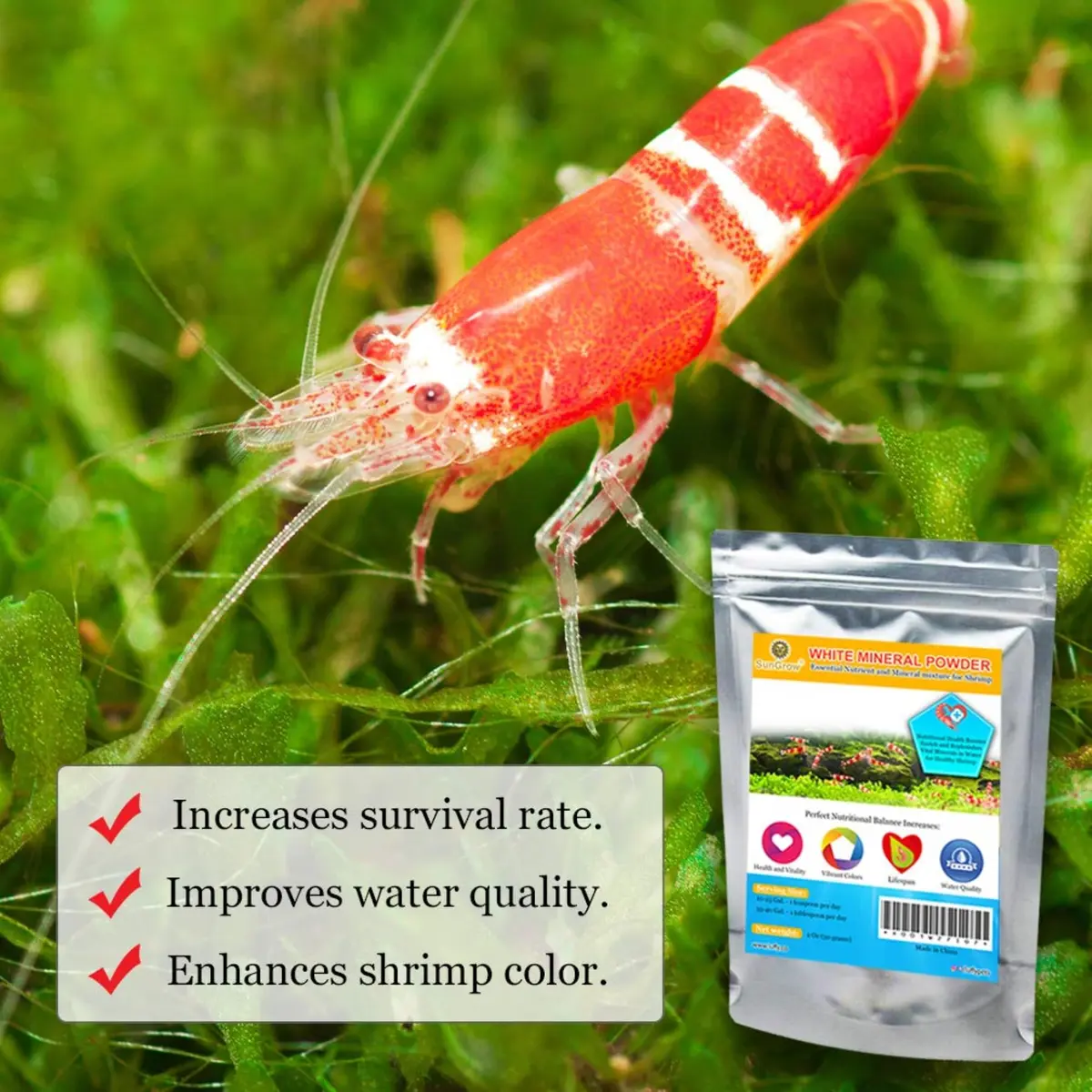 SunGrow Shrimp Calcium White Powder 1.8 oz (51 g) | Essential Mineral for Freshwater Shrimp - view 3