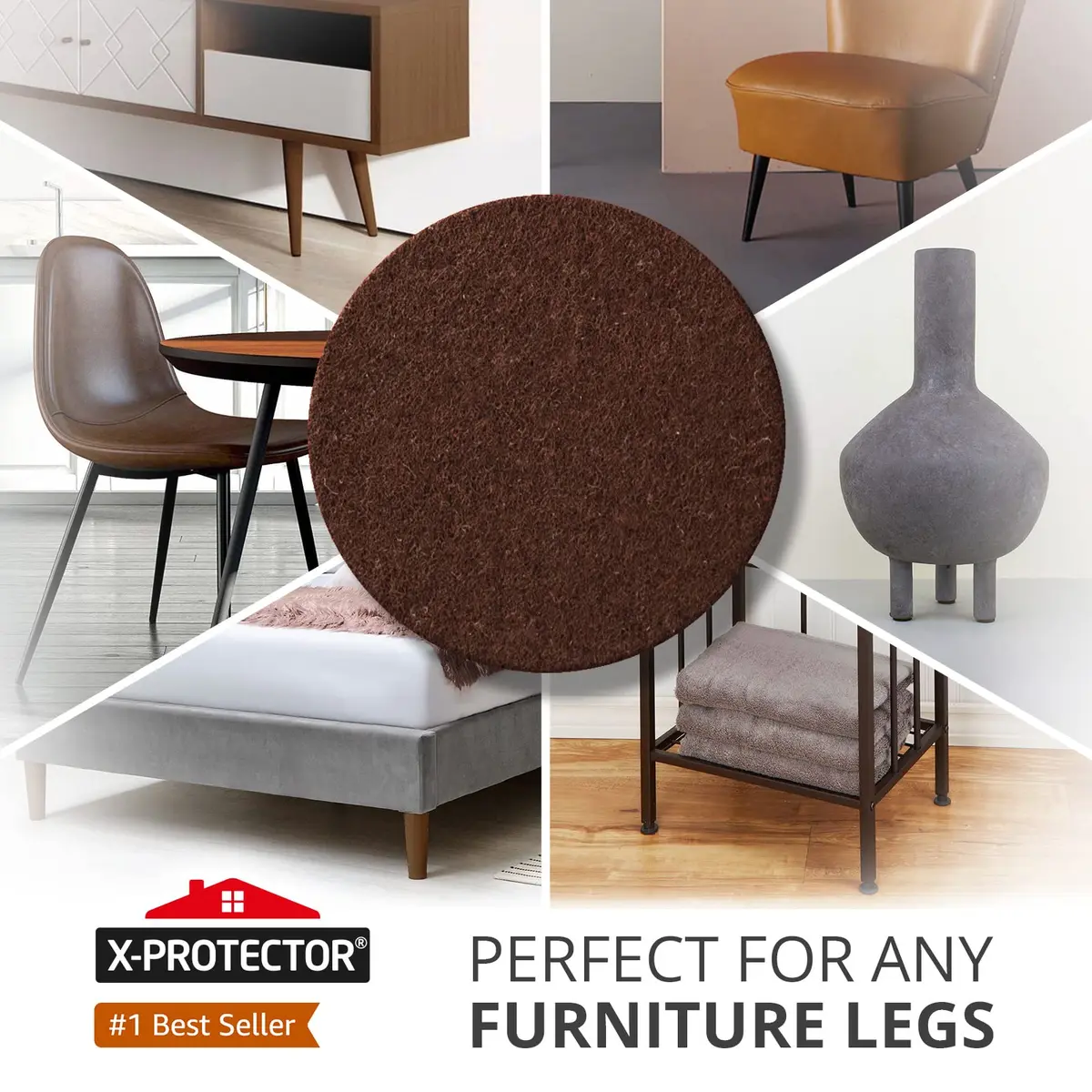 X-Protector Felt Furniture Pads - 48 PCS 1" Brown | Protects Wooden & Laminate Floors - view 3