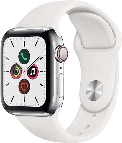 Apple Watch Series 5 (GPS + Cellular, 40MM) - Silver Stainless Steel Case with White Sport Band | Smartwatch for Professionals - main product image