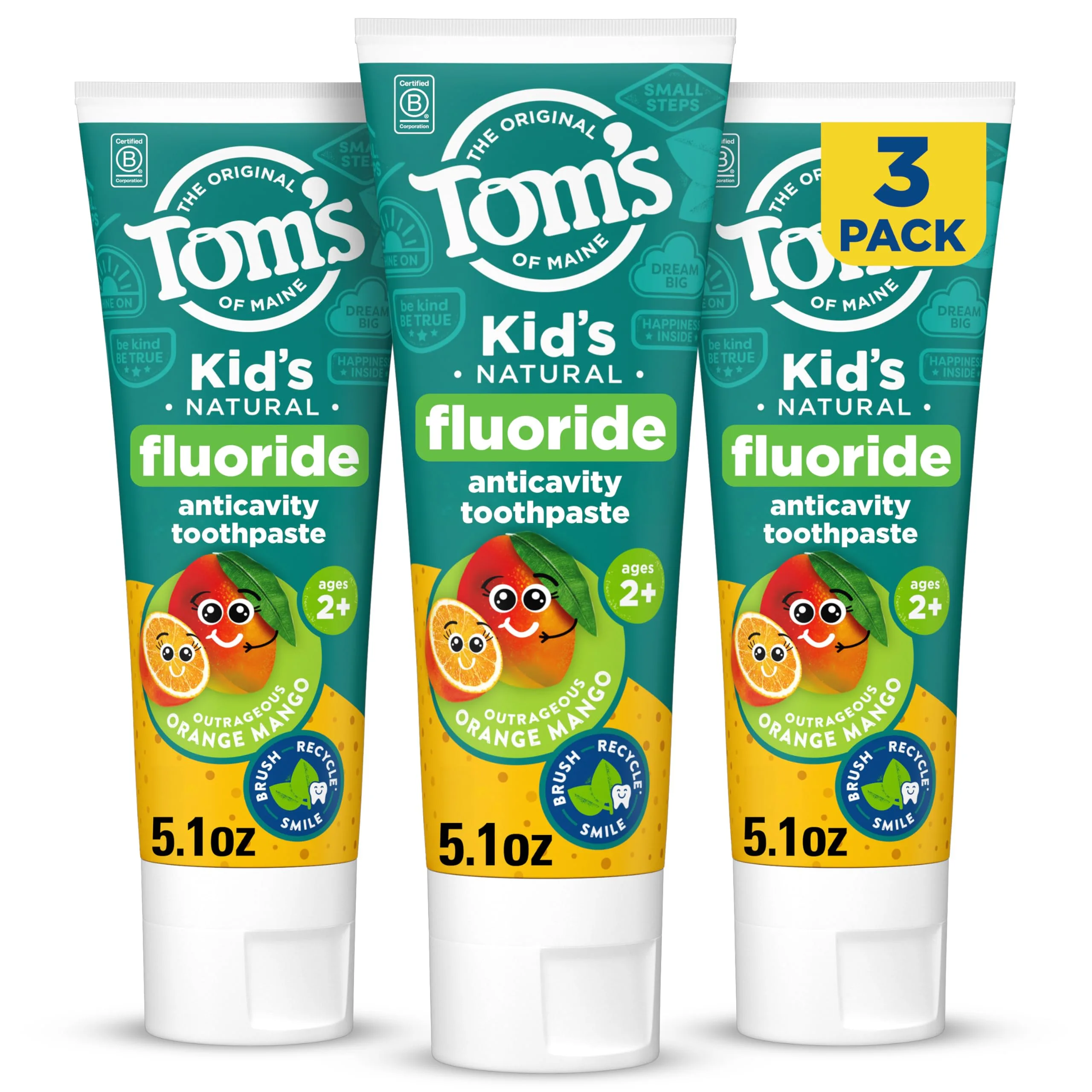 Tom's of Maine Natural Kids Fluoride Toothpaste Orange Mango 5.1 oz 3pk | Dentist Recommended for Cavity Protection - main product image