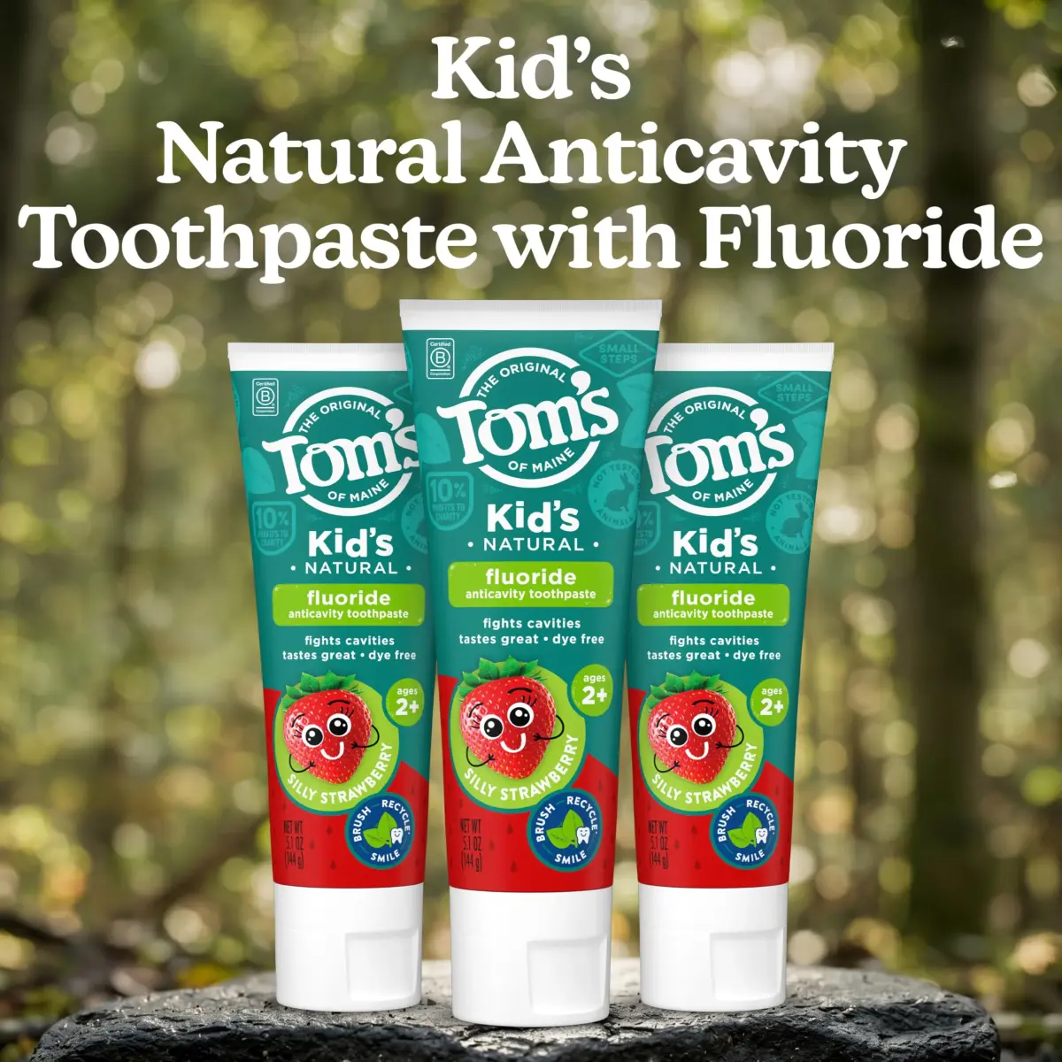 Tom's of Maine Natural Kids Fluoride Toothpaste, Silly Strawberry 3 Pack, 15.3 oz (434 g) | Fights Cavities with Natural Ingredients - view 2