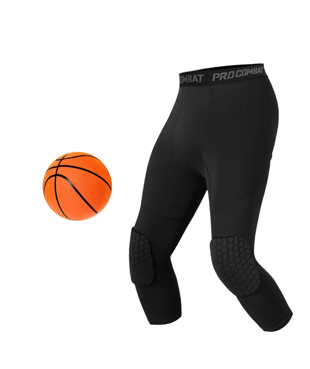 Unlimit Basketball Pants with Knee Pads | Compression & Protection for Men (L) - main product image