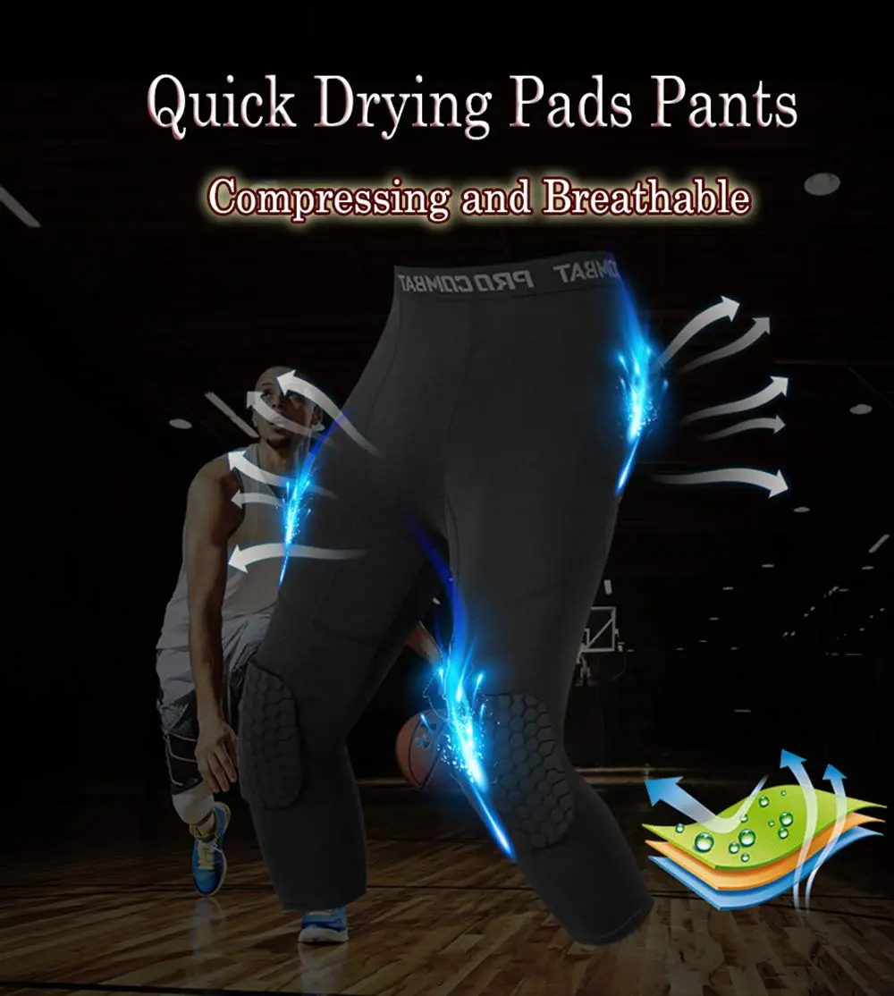 Unlimit Basketball Pants with Knee Pads | Compression & Protection for Men (L) - view 6