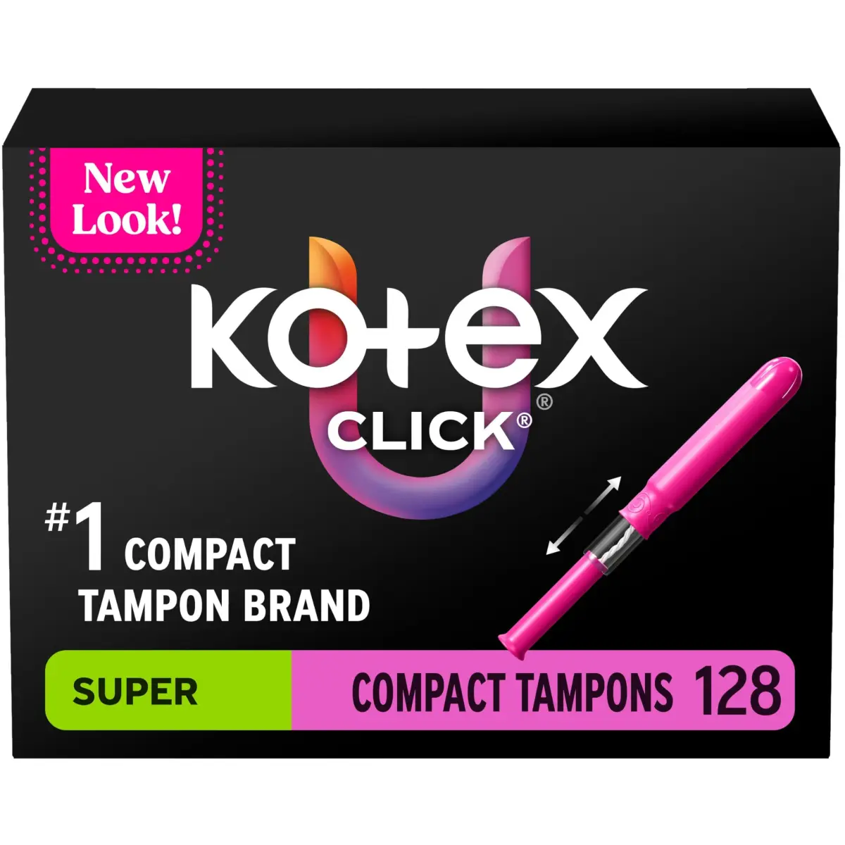 U by Kotex Click Compact Tampons Super Absorbency 128 Count | Gynecologist-Tested, OEKO TEX Certified - main product image