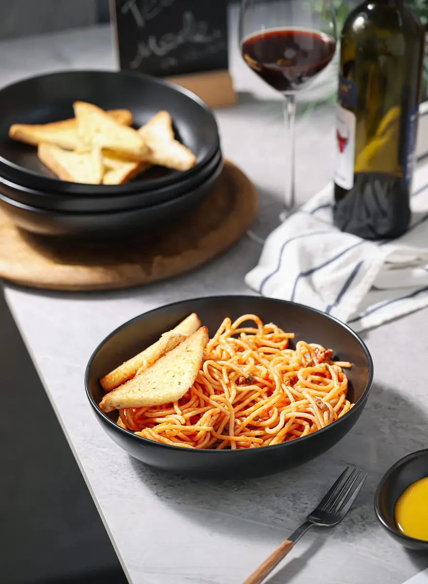 Teocera Matte Black Pasta Bowls Set of 4 | 35oz Porcelain Serving Bowls for Pasta & Salad - view 5