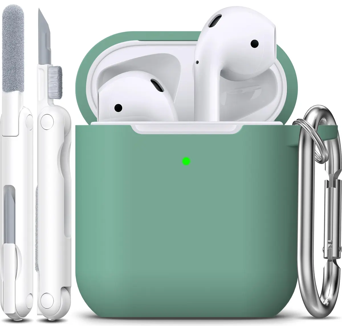 R-fun Silicone AirPods Case for 1st/2nd Gen with Carabiner & Cleaner Kit, Pine Green | Wireless Charging Compatible - main product image