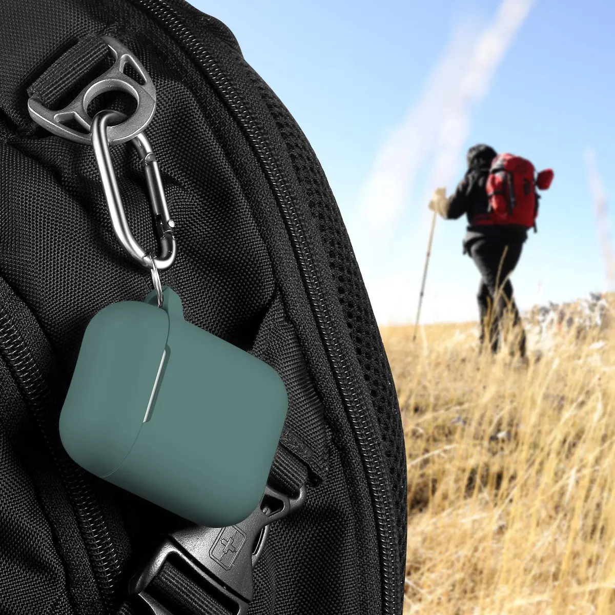 R-fun Silicone AirPods Case for 1st/2nd Gen with Carabiner & Cleaner Kit, Pine Green | Wireless Charging Compatible - view 7