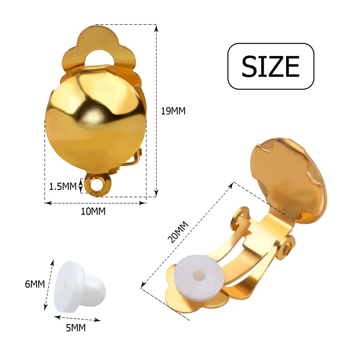 Aylifu Clip On Earring Converters for Non-Pierced Ears, Gold Finish, 10mm x 19mm (20 Pairs) - view 7