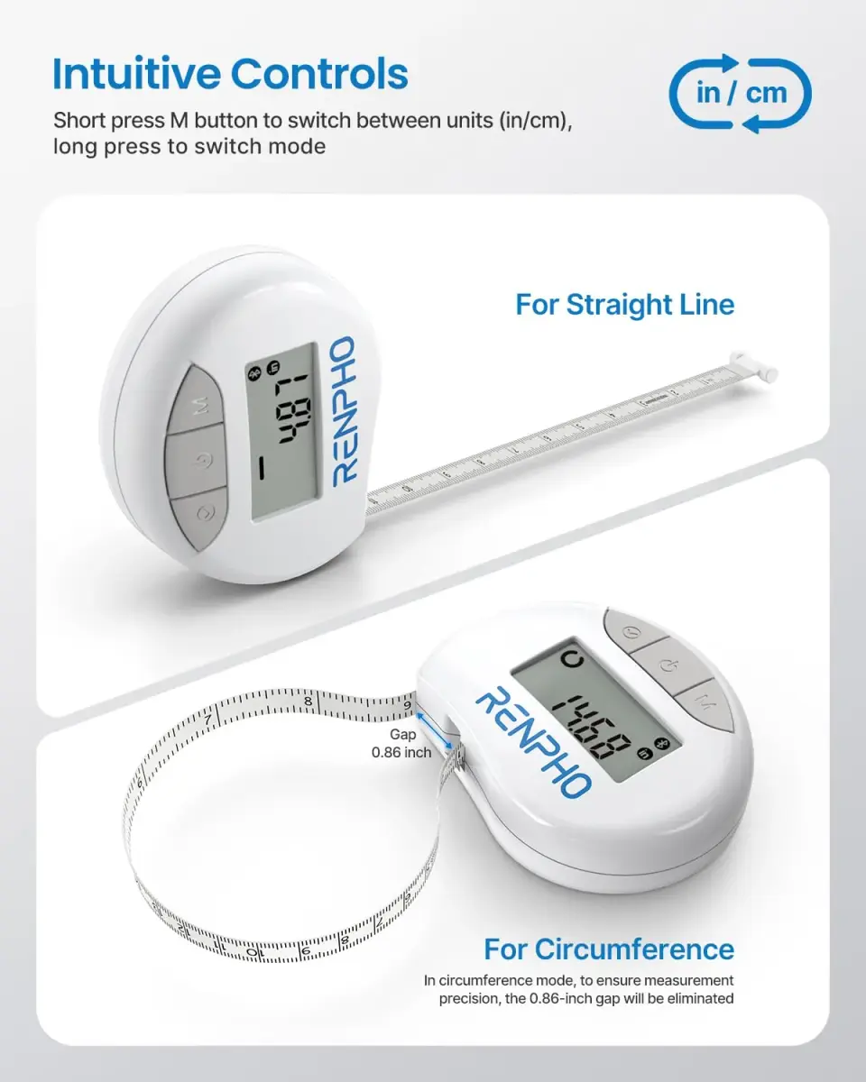 RENPHO Smart Body Measuring Tape 150cm (60in) | FDA Approved, Retractable, Bluetooth App - view 5