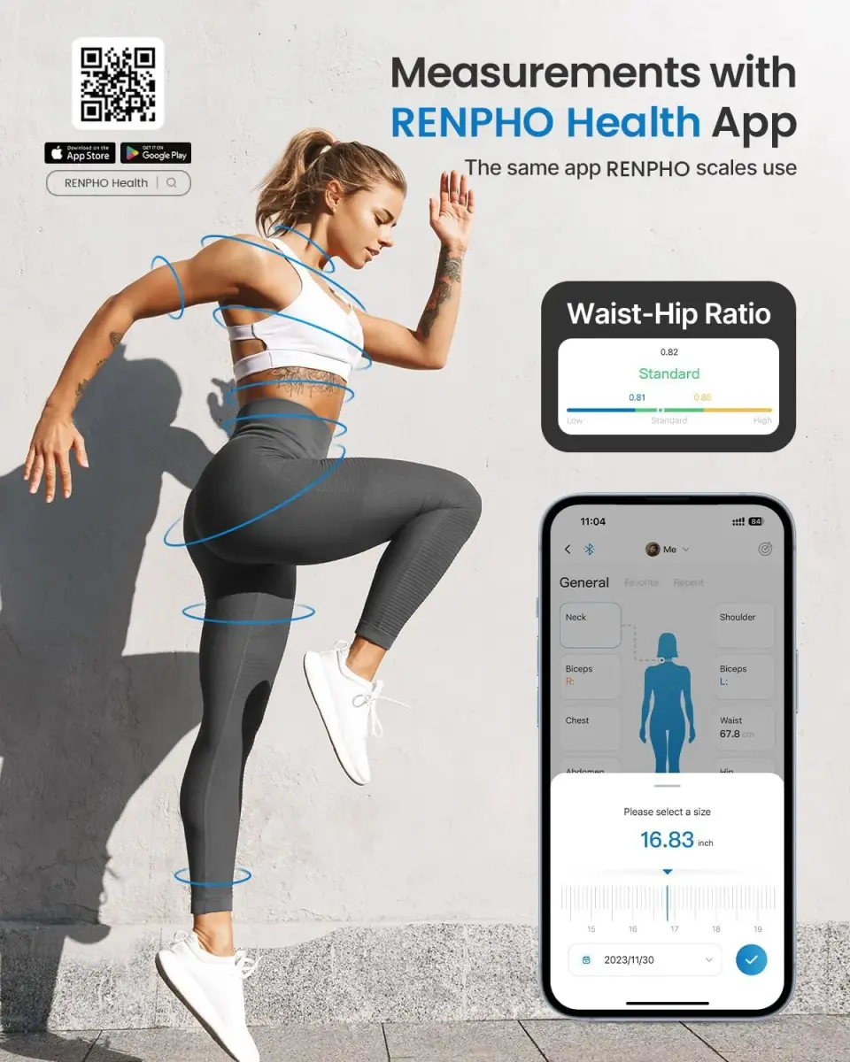 RENPHO Smart Body Measuring Tape 150cm (60in) | FDA Approved, Retractable, Bluetooth App - view 3