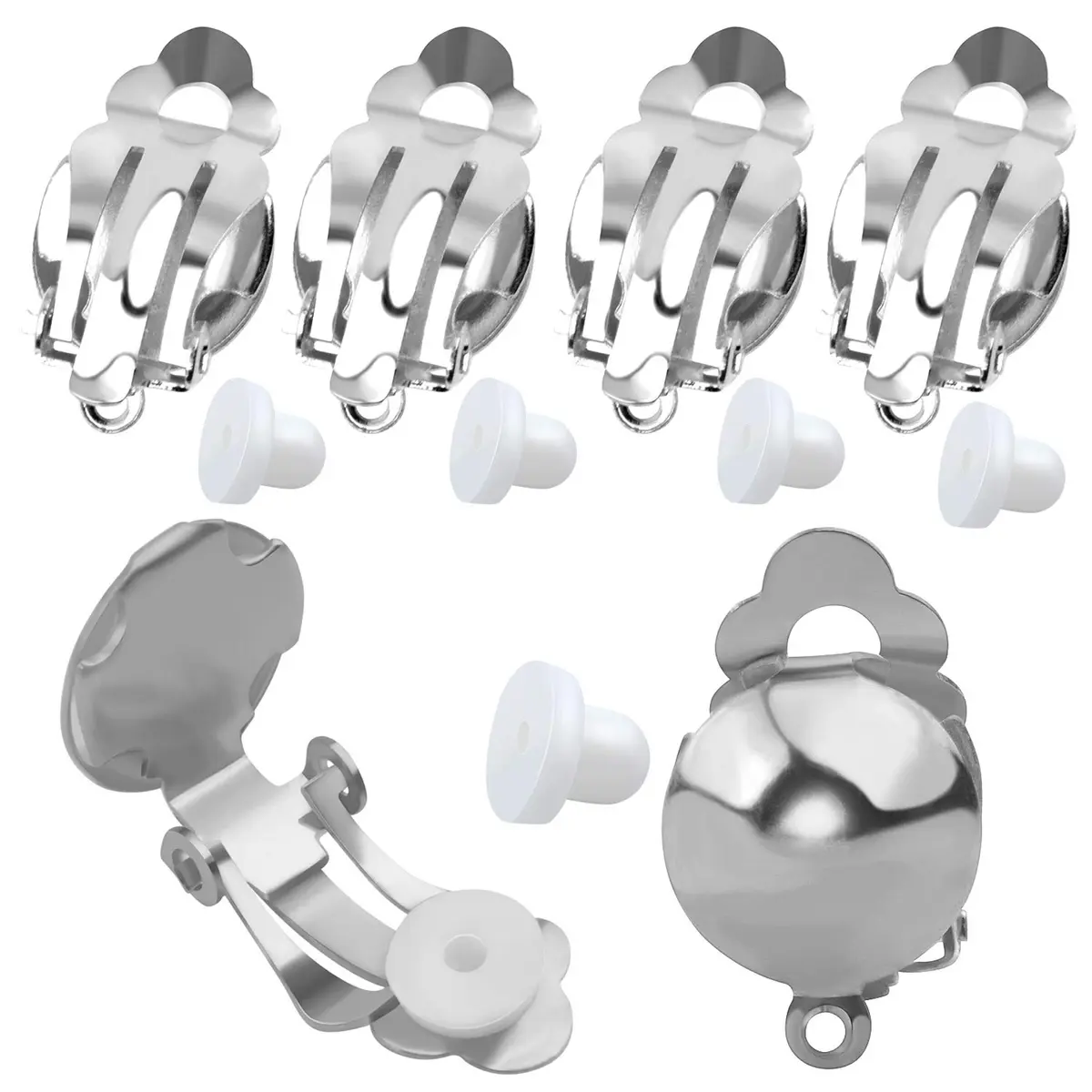 Aylifu Clip On Earring Converters for Non-Pierced Ears, Silver Brass, 20 Pieces (10mm x 19mm) - main product image
