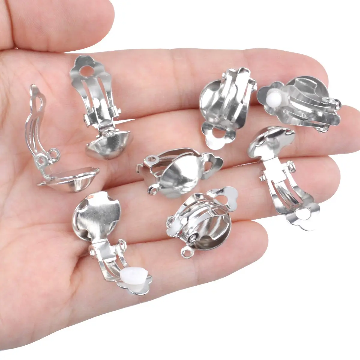 Aylifu Clip On Earring Converters for Non-Pierced Ears, Silver Brass, 20 Pieces (10mm x 19mm) - view 6