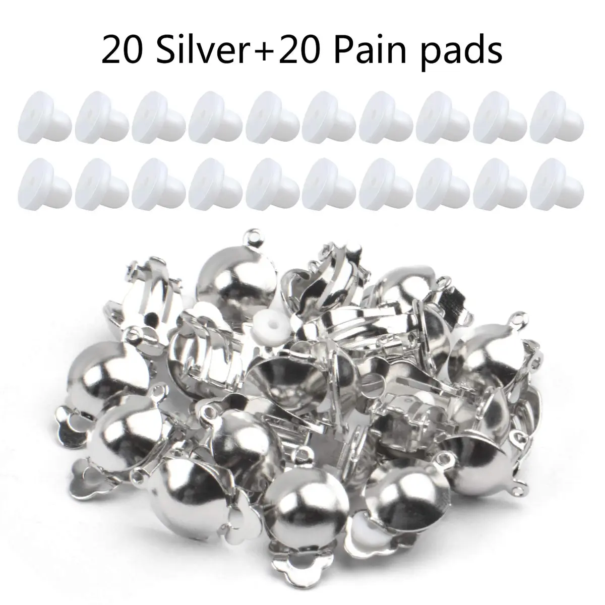 Aylifu Clip On Earring Converters for Non-Pierced Ears, Silver Brass, 20 Pieces (10mm x 19mm) - view 3