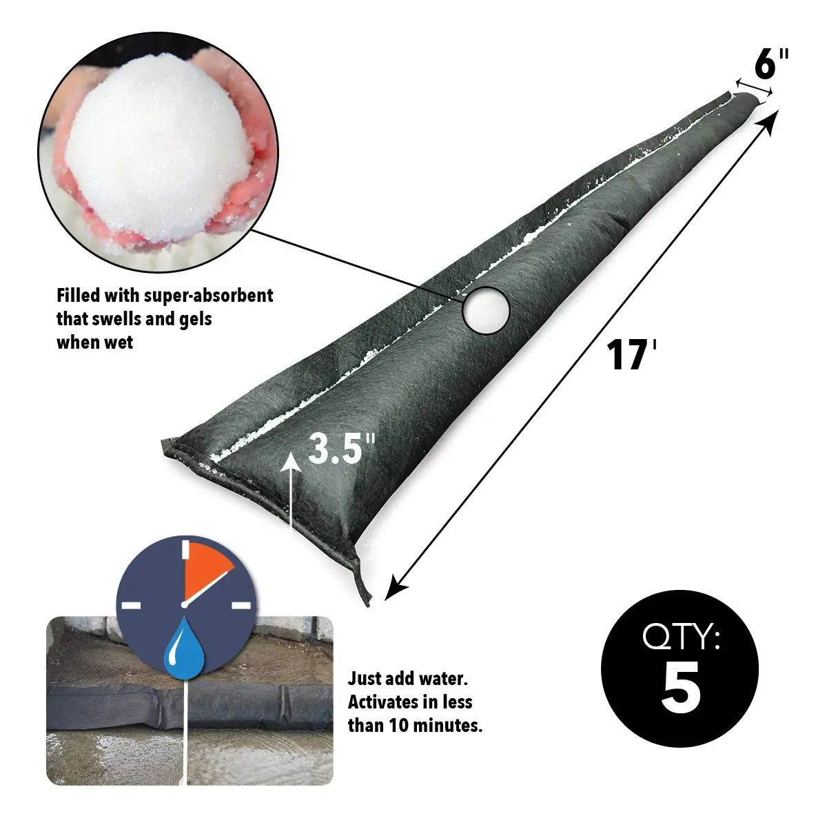 Quick Dam Water Activated Flood Barriers, 17ft | Self-Inflating Flood Control Pack - view 2
