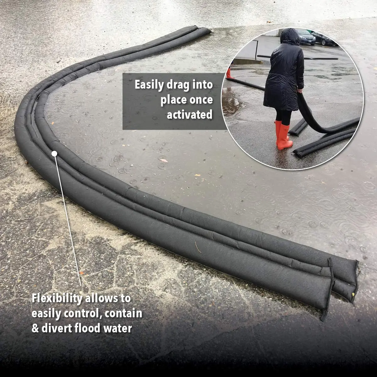 Quick Dam Water Activated Flood Barriers, 17ft | Self-Inflating Flood Control Pack - view 4