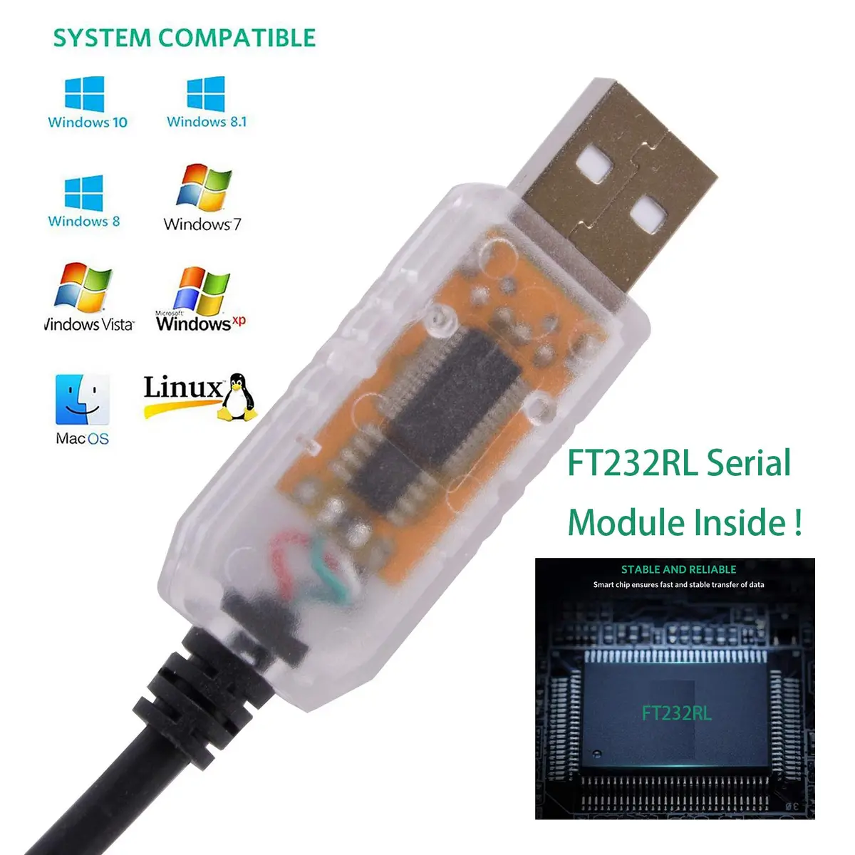 Suamdoen USB to RJ45 RS485 Serial Programming Cable 6ft Support Win10 - view 2