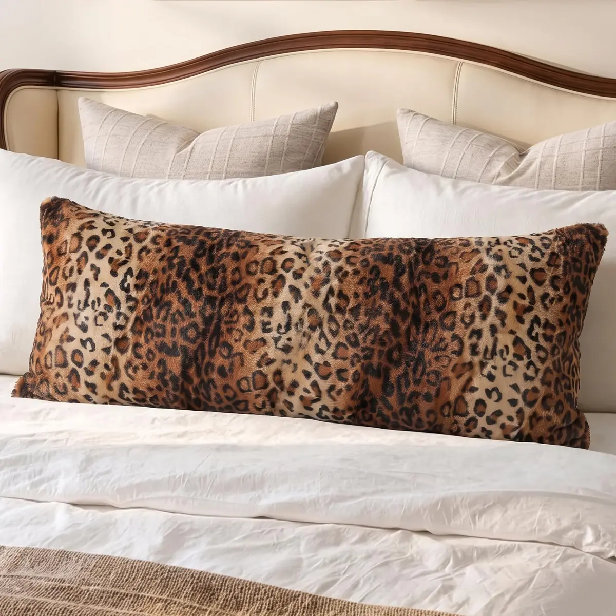 CARRIE HOME Leopard Cheetah Long Decorative Lumbar Body Pillow Cover 20x54 | Soft Velour, Animal Print, All Seasons - main product image
