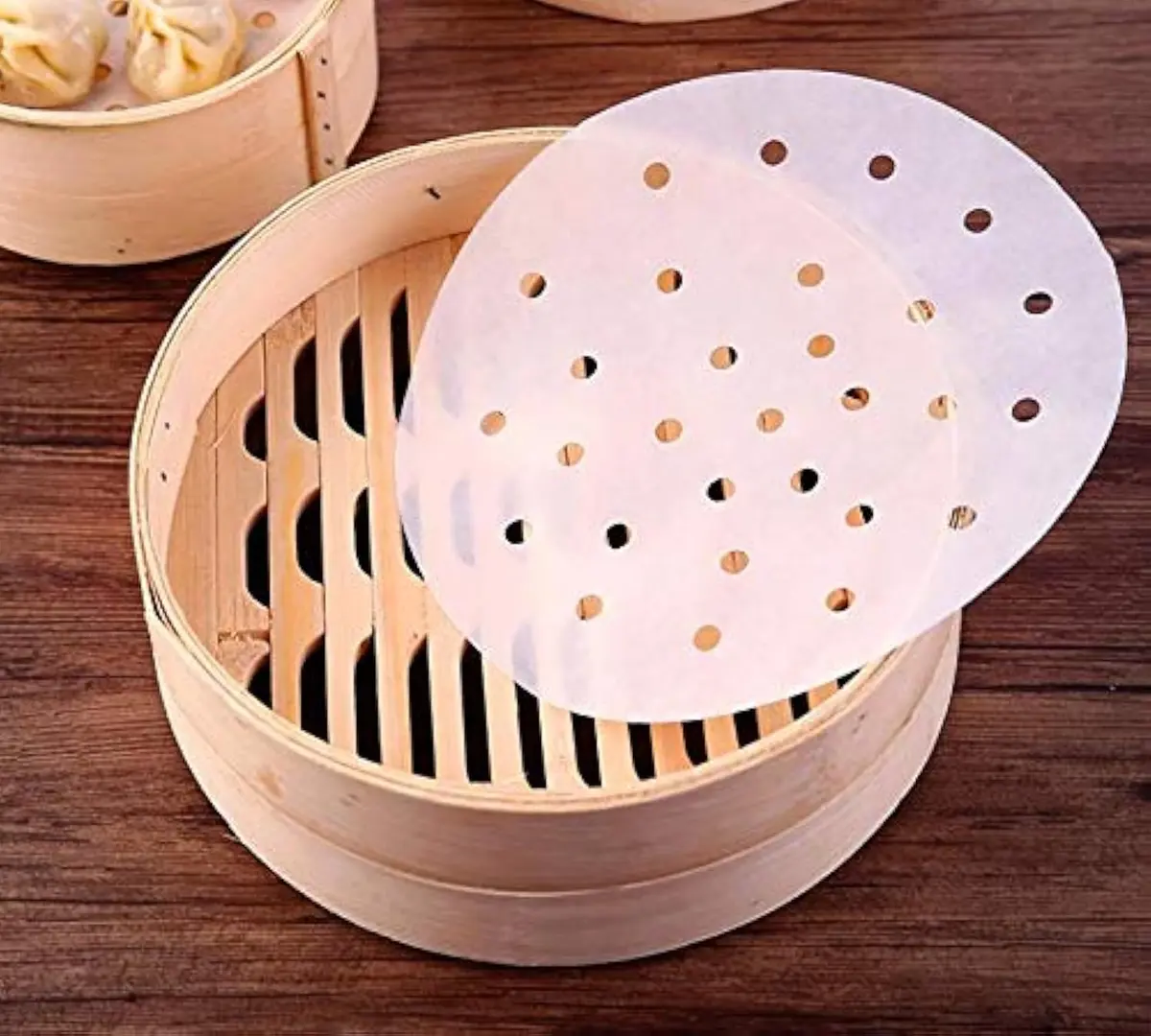 HTBMALL 10-Inch Round Air Fryer Liners (100-Pack) | Perforated Parchment Steaming Papers for Air Fryers, Ovens, and Bamboo Steamers - main product image