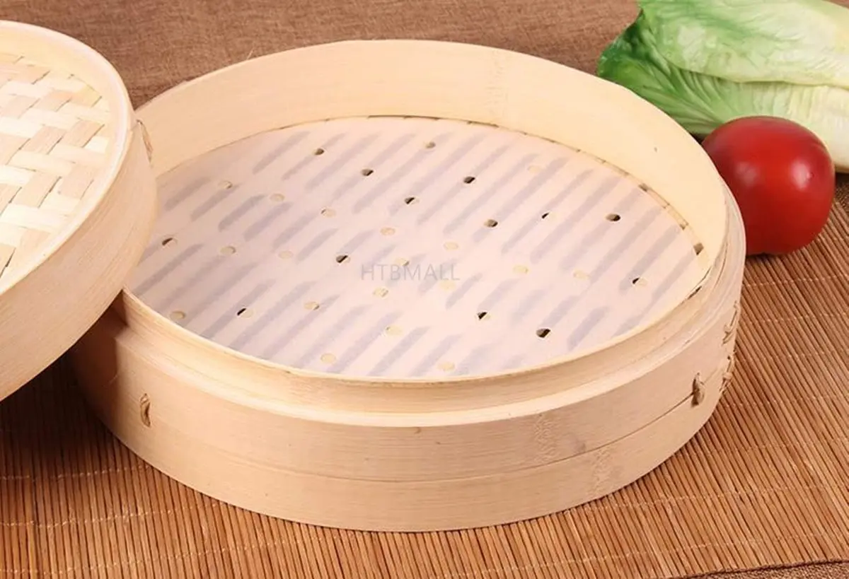 HTBMALL 10-Inch Round Air Fryer Liners (100-Pack) | Perforated Parchment Steaming Papers for Air Fryers, Ovens, and Bamboo Steamers - view 4