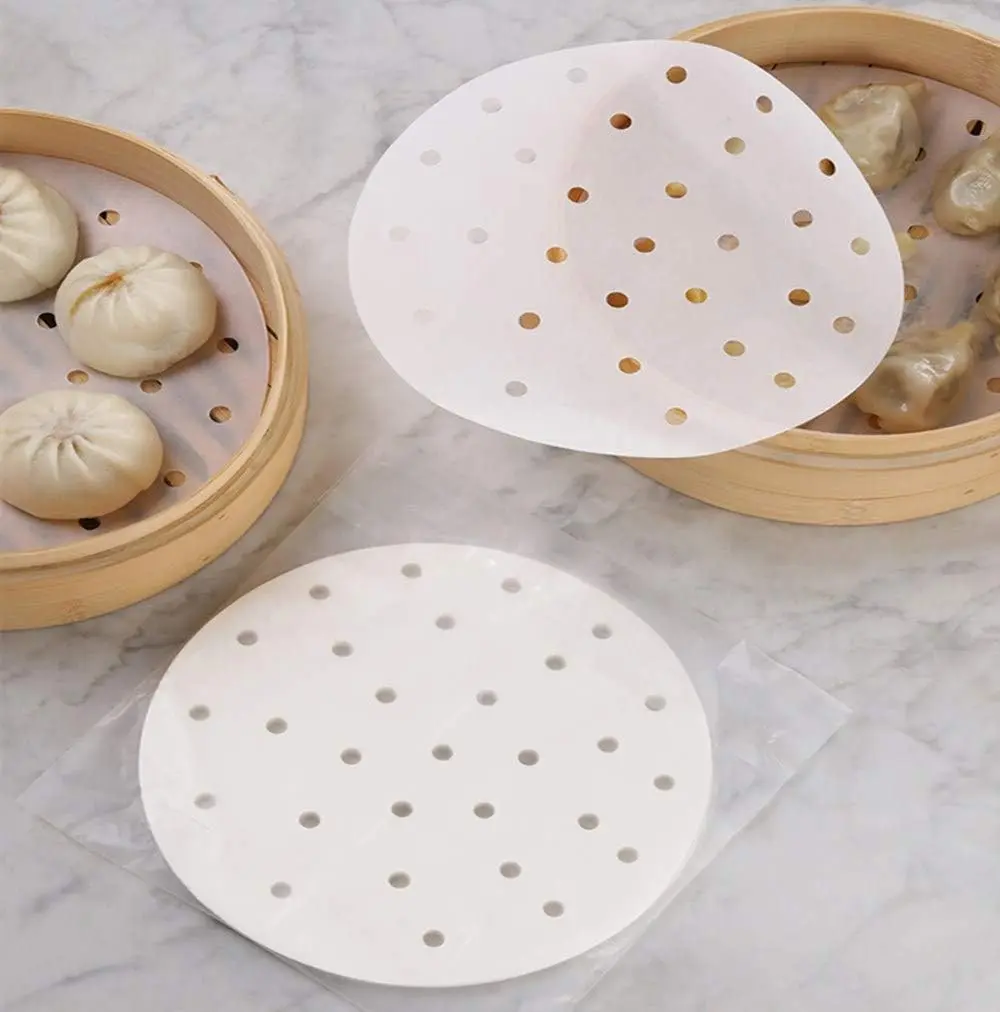HTBMALL 10-Inch Round Air Fryer Liners (100-Pack) | Perforated Parchment Steaming Papers for Air Fryers, Ovens, and Bamboo Steamers - view 5