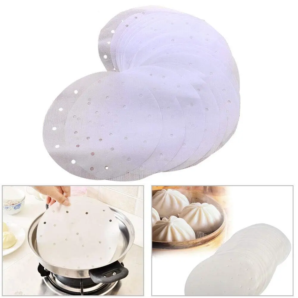 HTBMALL 10-Inch Round Air Fryer Liners (100-Pack) | Perforated Parchment Steaming Papers for Air Fryers, Ovens, and Bamboo Steamers - view 7