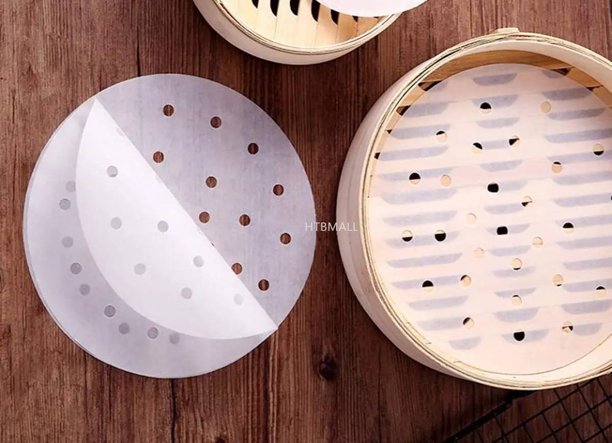 HTBMALL 10-Inch Round Air Fryer Liners (100-Pack) | Perforated Parchment Steaming Papers for Air Fryers, Ovens, and Bamboo Steamers - view 2