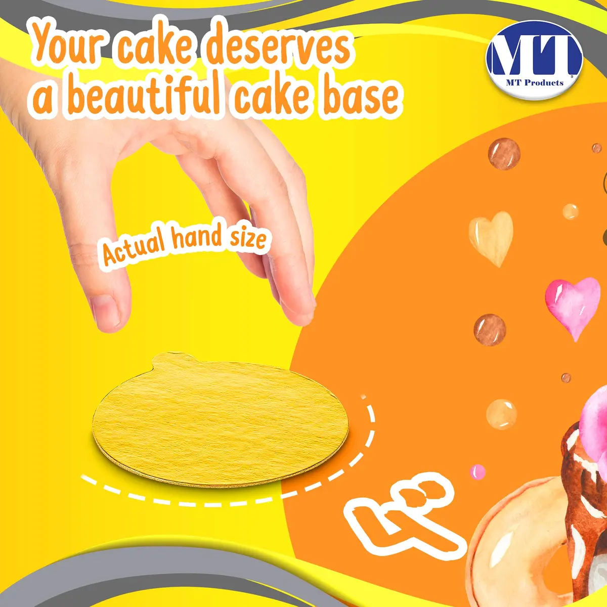 MT Products 4 inch Round Gold Cake/Pastry Dessert Board with Tab | Elegant Gold Finish for Cakes (70-120 chars) - view 2
