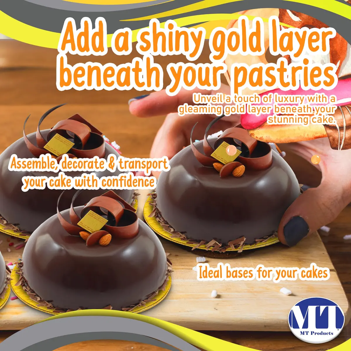 MT Products 4 inch Round Gold Cake/Pastry Dessert Board with Tab | Elegant Gold Finish for Cakes (70-120 chars) - view 3