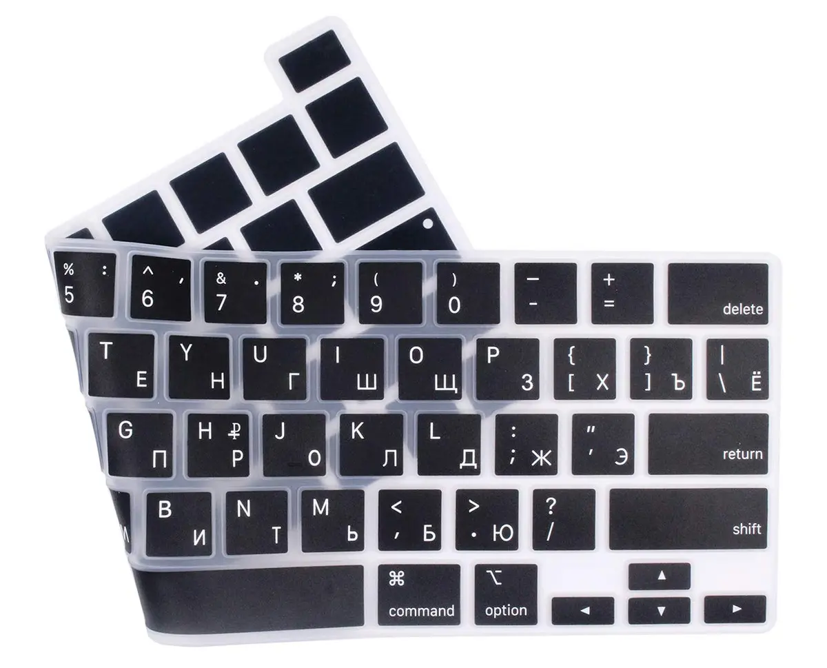 UHamn Russian Language Silicone Keyboard Cover Skin for MacBook Pro 16-inch (A2141) & 13-inch (A2338/A2289/A2251) - Black - view 3